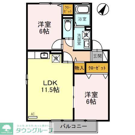 オークヒルズ壱/弐/参番館(2LDK/2階)の間取り写真