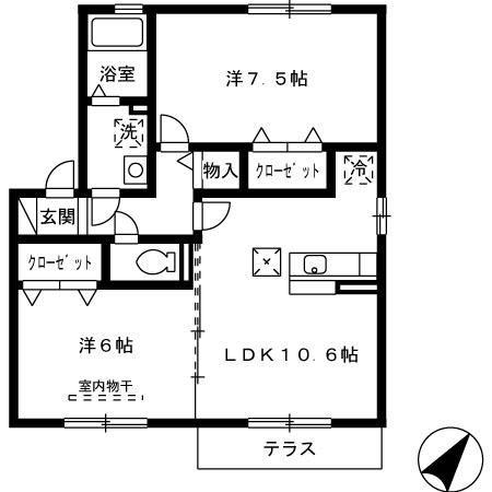パークハイムD棟(2LDK/1階)の間取り写真