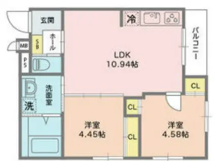 ヴェルデ大森(2LDK/3階)の間取り写真