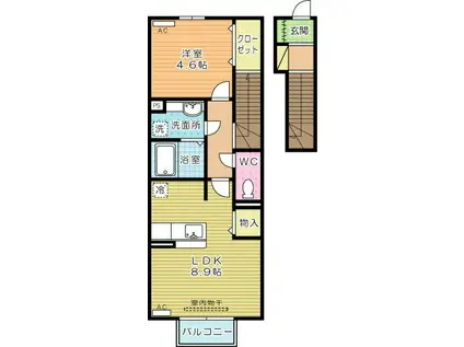 エスペランサ小倉北(1LDK/2階)の間取り写真
