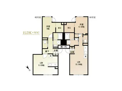 SKULD江東牡丹(1LDK/2階)の間取り写真