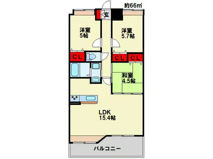 ソレアード苅田(3LDK/8階)の間取り写真