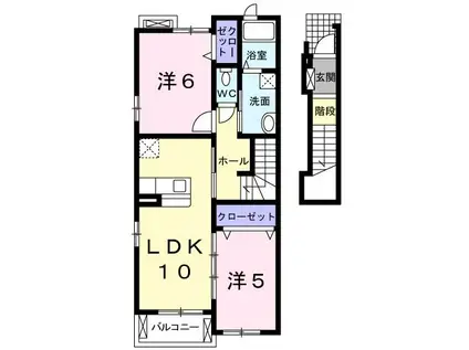 エヴァーグリーンモアーウエスト(2LDK/2階)の間取り写真