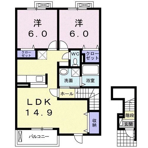 カーサエテルノ(2LDK/2階)の間取り写真