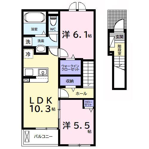 今津朝山アパートII(2LDK/2階)の間取り写真