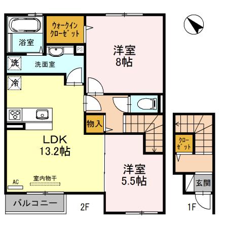 ロック・ベイレーク(2LDK/2階)の間取り写真