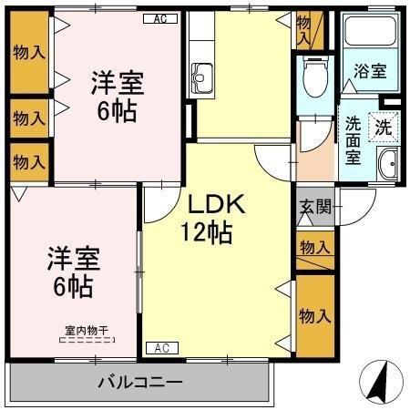 メープル上野(2LDK/1階)の間取り写真