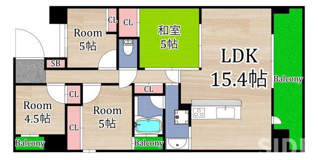 レジディア都島I(4LDK/15階)の間取り写真