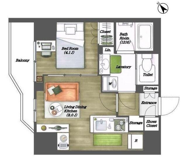 ルジェンテ・バリュ上野根岸(1LDK/12階)の間取り写真