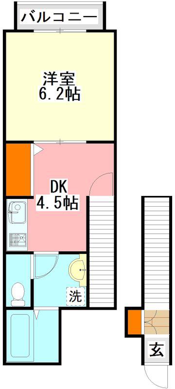 ハイツ雅(1DK/2階)の間取り写真