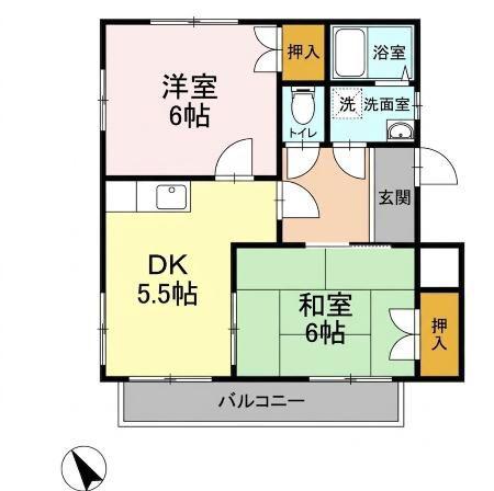 シティハイツ B棟(2DK/1階)の間取り写真