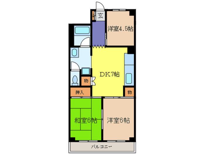 パークハイツ岡野(3DK/4階)の間取り写真