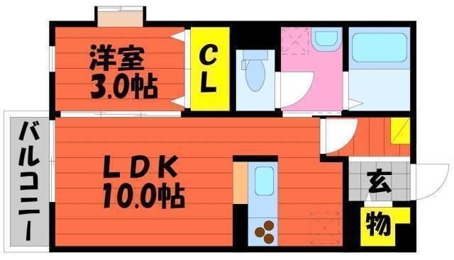 ハピネス中畝B棟(1LDK/2階)の間取り写真