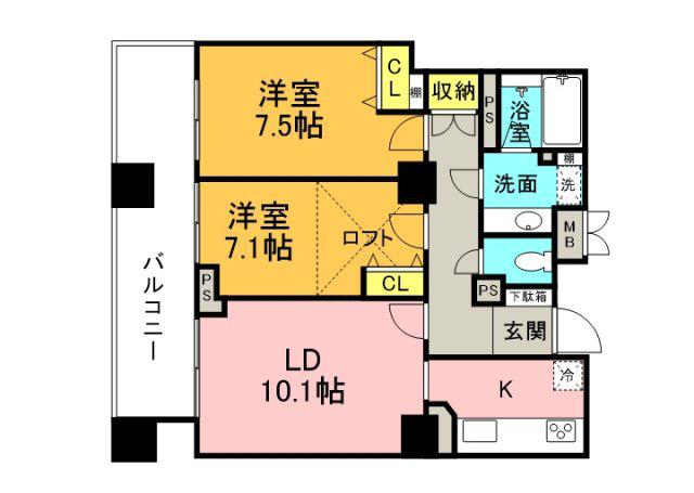 A.CITYタワーズウエスト(2LDK/1階)の間取り写真