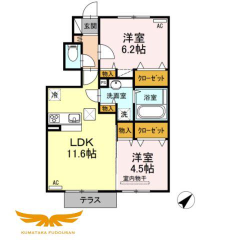 グランヴィア樹(2LDK/1階)の間取り写真