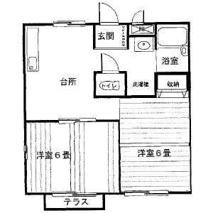 プライムコート鷹の台(2DK/2階)の間取り写真