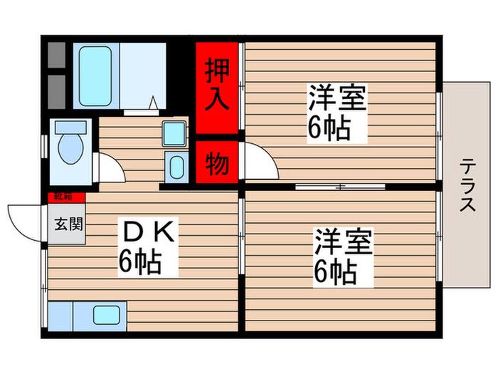 カーサ木下(2DK/1階)の間取り写真