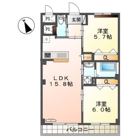 WEALTH COMFORT 新宮(2LDK/2階)の間取り写真