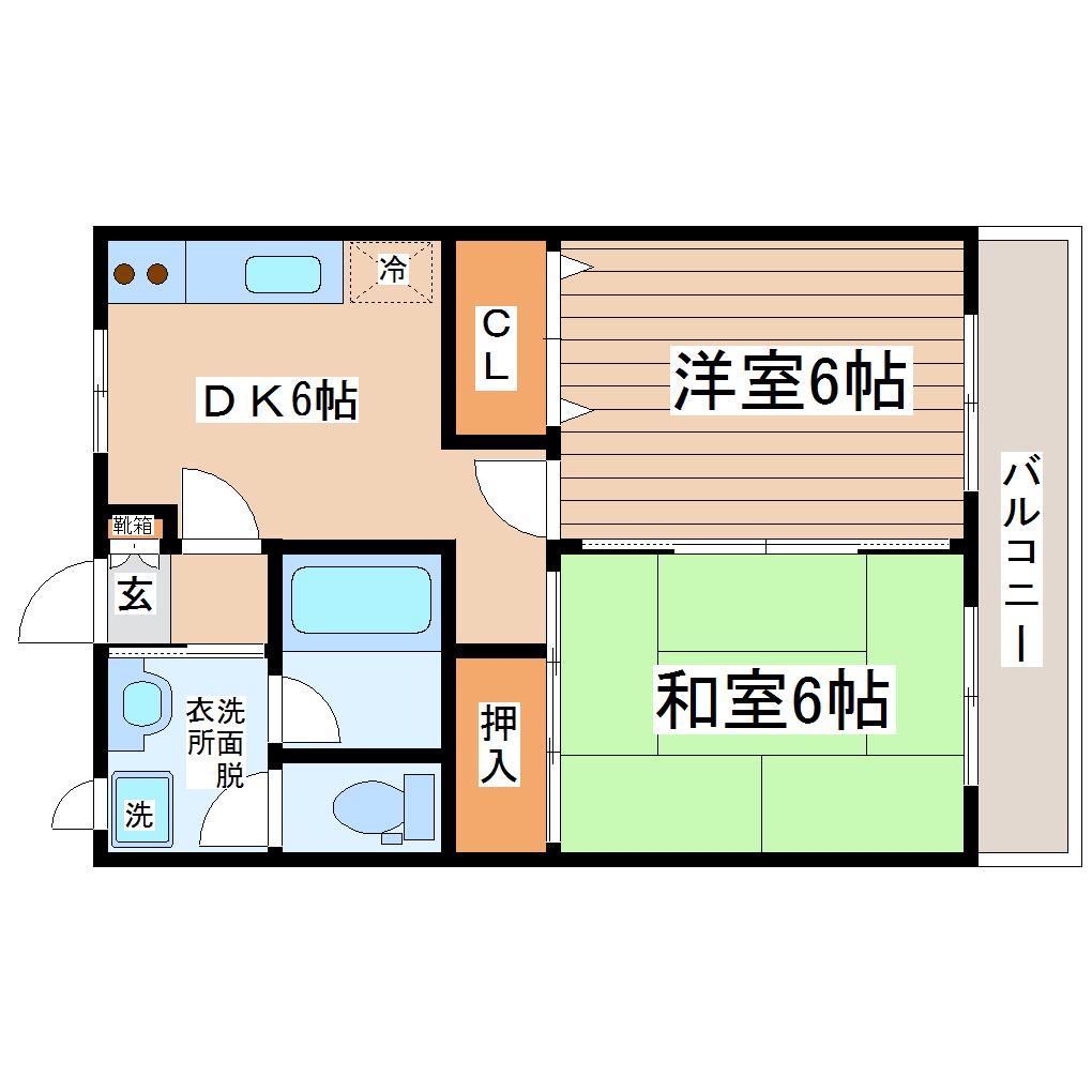 メゾンドシャルマン岩切(2DK/1階)の間取り写真