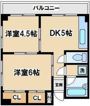 京西マンションビル 当社管理物件(2DK/5階)の間取り写真