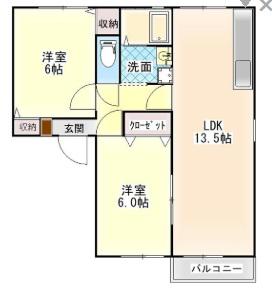 ルシエルたきの(2LDK/2階)の間取り写真