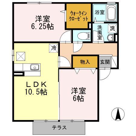 CASA明治北 B(2LDK/1階)の間取り写真