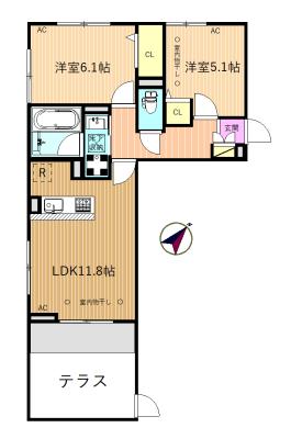 ルミエールK(2LDK/1階)の間取り写真