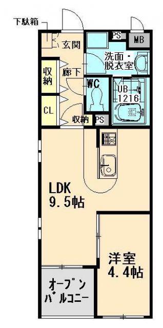 クオーレトラストIII(1LDK/1階)の間取り写真