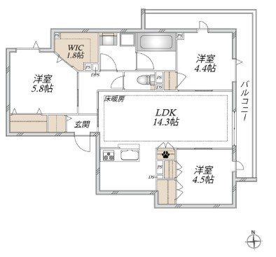 オカバ八王子堀之内ヘーベルメゾン(3LDK/3階)の間取り写真