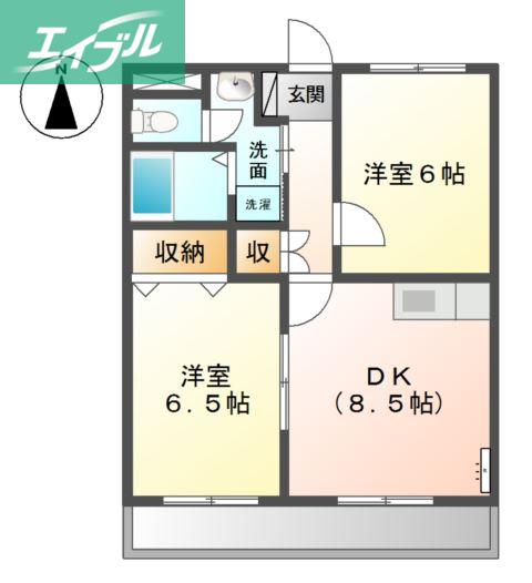 ライツェントプラッツ(2DK/1階)の間取り写真