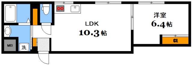 ヒルヴィスタ三滝(1LDK/2階)の間取り写真