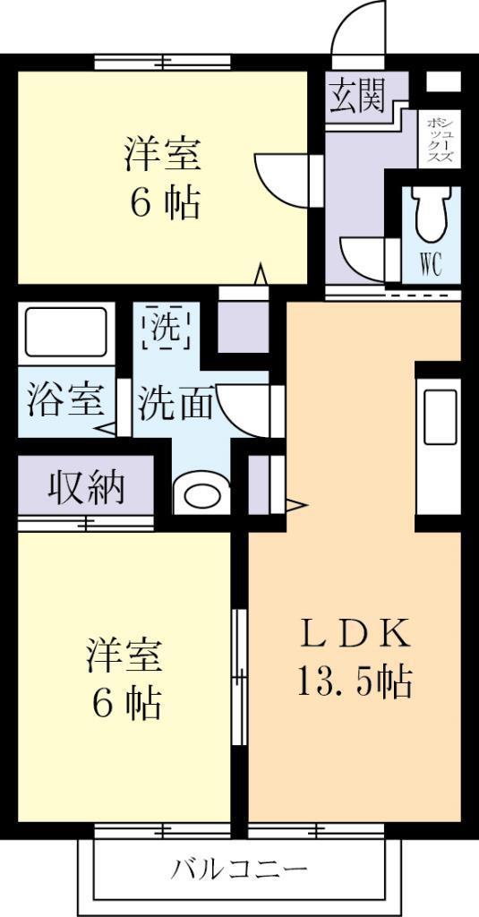 クレールシャンブル(2LDK/2階)の間取り写真