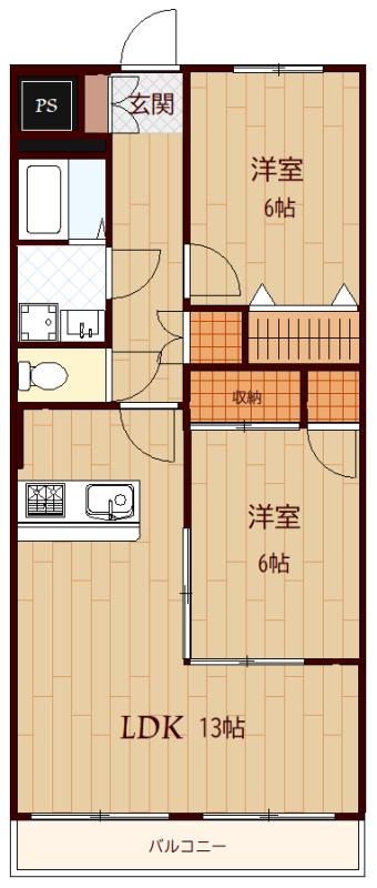 CIELO・GARDEN I(2LDK/3階)の間取り写真