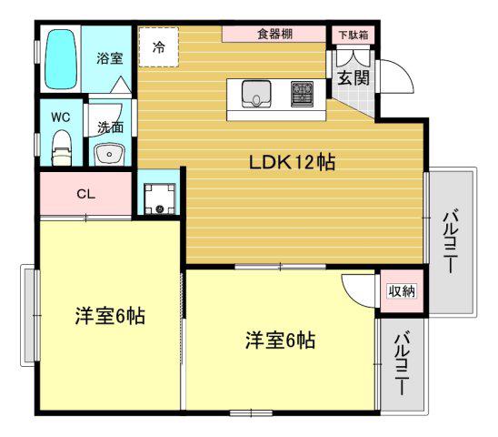 エスポワール A棟・B棟(2LDK/1階)の間取り写真