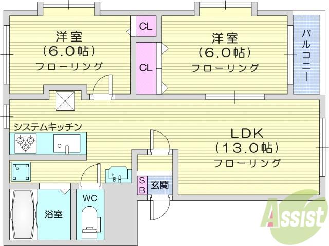 ベルドミールⅠ(2LDK/1階)の間取り写真