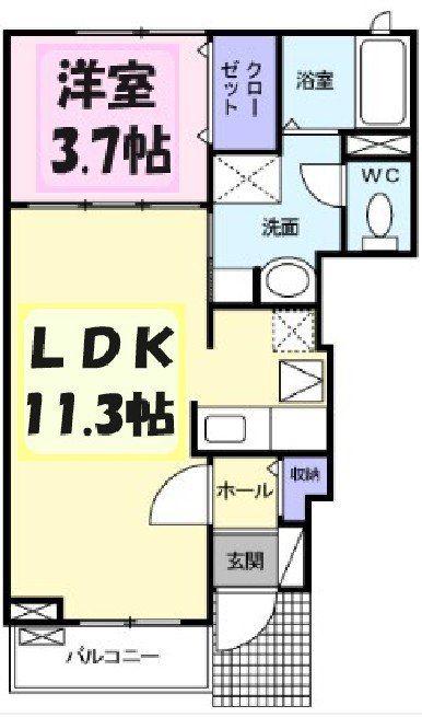 フランシーズコートD(1LDK/1階)の間取り写真