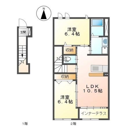 ＪＲ越後線 寺尾駅 徒歩35分 2階建 築5年(2LDK/2階)の間取り写真