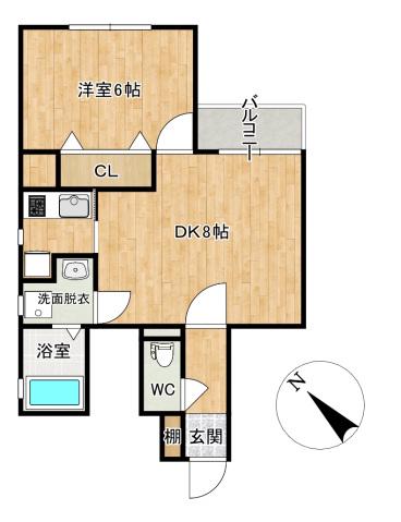 アスールI(1DK/6階)の間取り写真