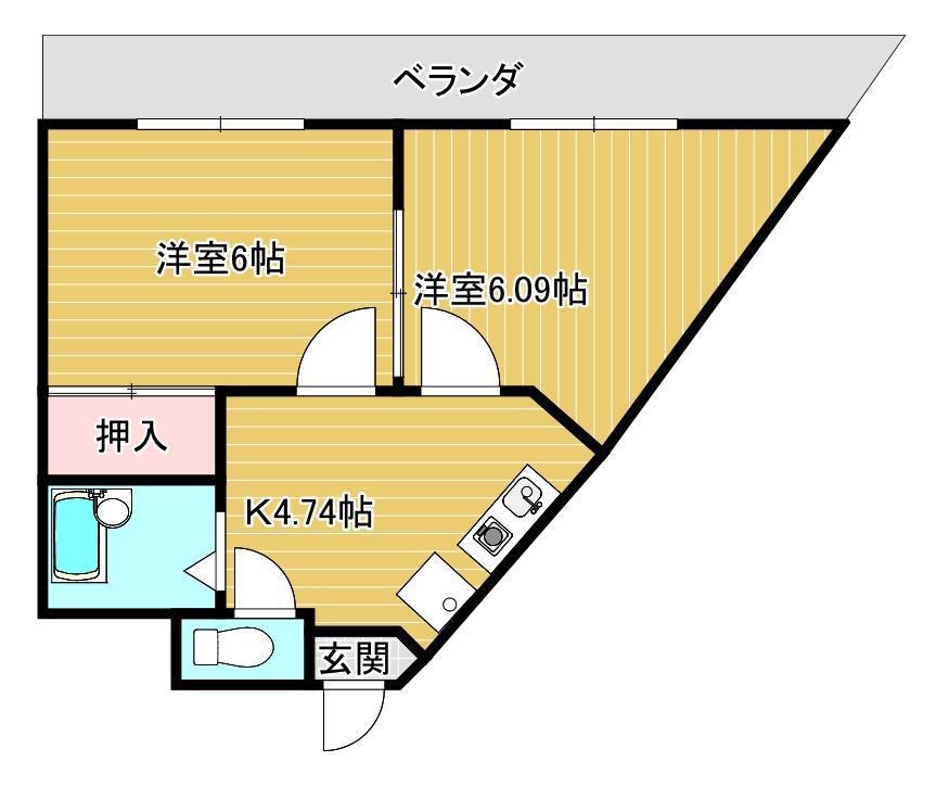 ウエストビレッジ(2DK/9階)の間取り写真