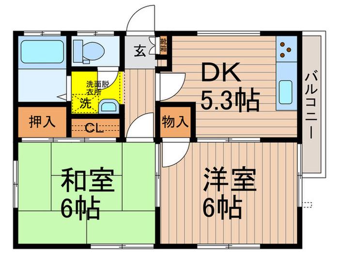 フレンドハイツ(2DK/2階)の間取り写真