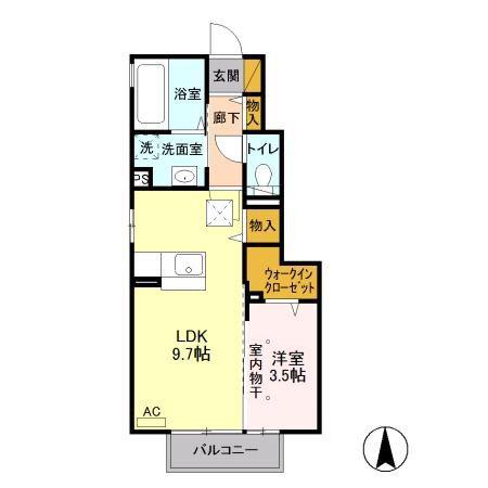 エクレール下栗C(1LDK/1階)の間取り写真