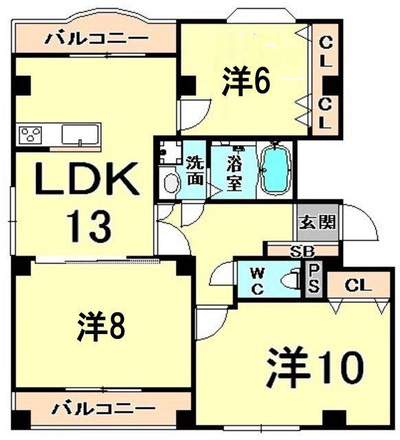 GRANDE甲子園六番町(3LDK/2階)の間取り写真