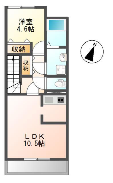 ガーデンシティB(1LDK/2階)の間取り写真