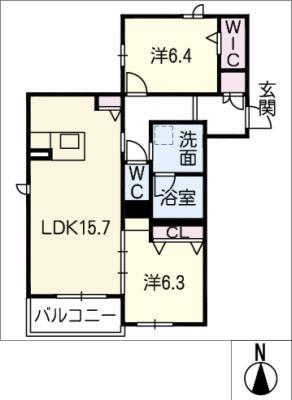 リオリエント福光東(2LDK/1階)の間取り写真