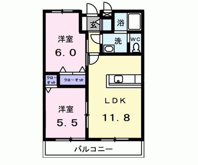 ソレイユ・ルヴァン(2LDK/2階)の間取り写真