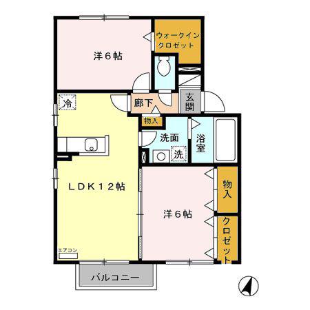 ベルデュール・ウィルモアAB(2LDK/2階)の間取り写真