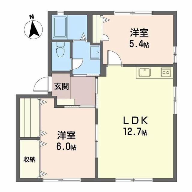 ディアスウエスト  B棟(2LDK/1階)の間取り写真