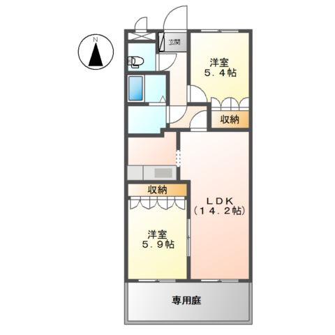 セントフィールド葛城I(2LDK/1階)の間取り写真