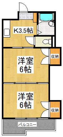 ペアーパレス(2K/2階)の間取り写真