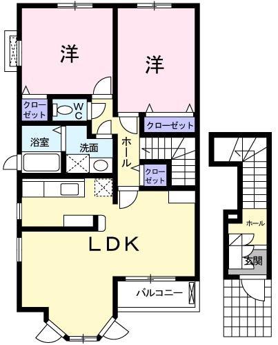 オランジュ(2LDK/2階)の間取り写真